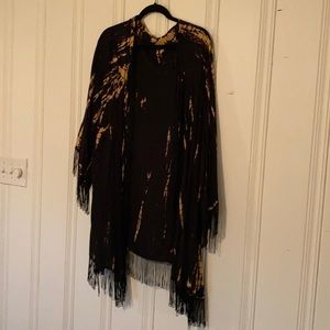 Boho Tie-dyed Fringe Kimono Sz L